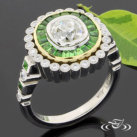 Tsavorite Halo Vintage Engagement Ring