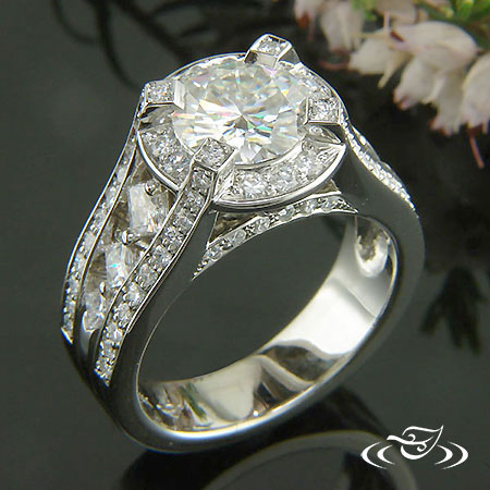 Halo With Princess Accent Engagement Ring
