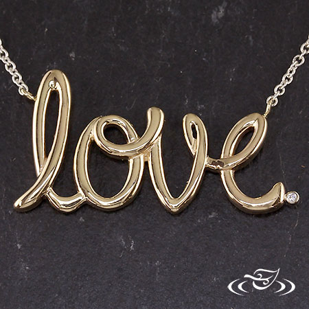 Yellow Gold Love Pendant With Silver Chain 