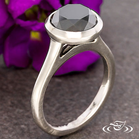 Palladium Bezel Engagement Ring With Black Diamond Center Stone