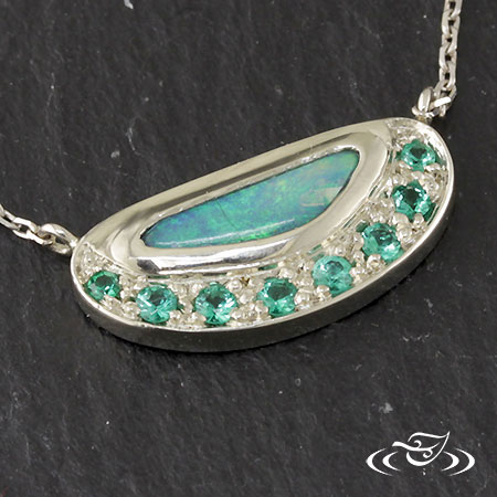 14K White Gold Opal Pendant With Emeralds