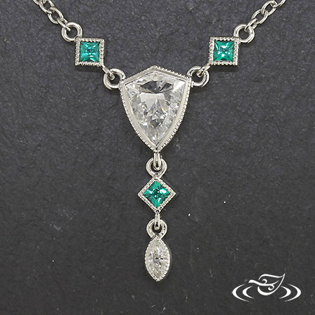 Diamond And Emerald Vintage Style Pendant