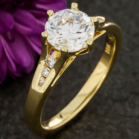 18Kt Yellow Six- Prong Solitaire With Diamond Accents